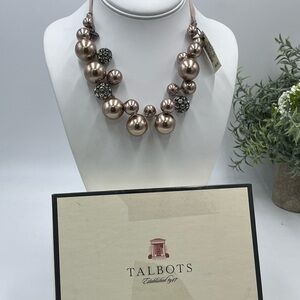 Talbots Rose Gold Bead Pave Encrusted‎ Bead Silk Ribbon Tie Closure Necklace New